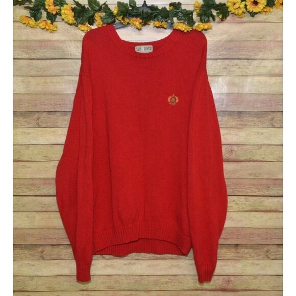 Vintage Men's Sun River XXL Red Sweater Crew Neck Cotton Classic Logo Preppy - Picture 4 of 8